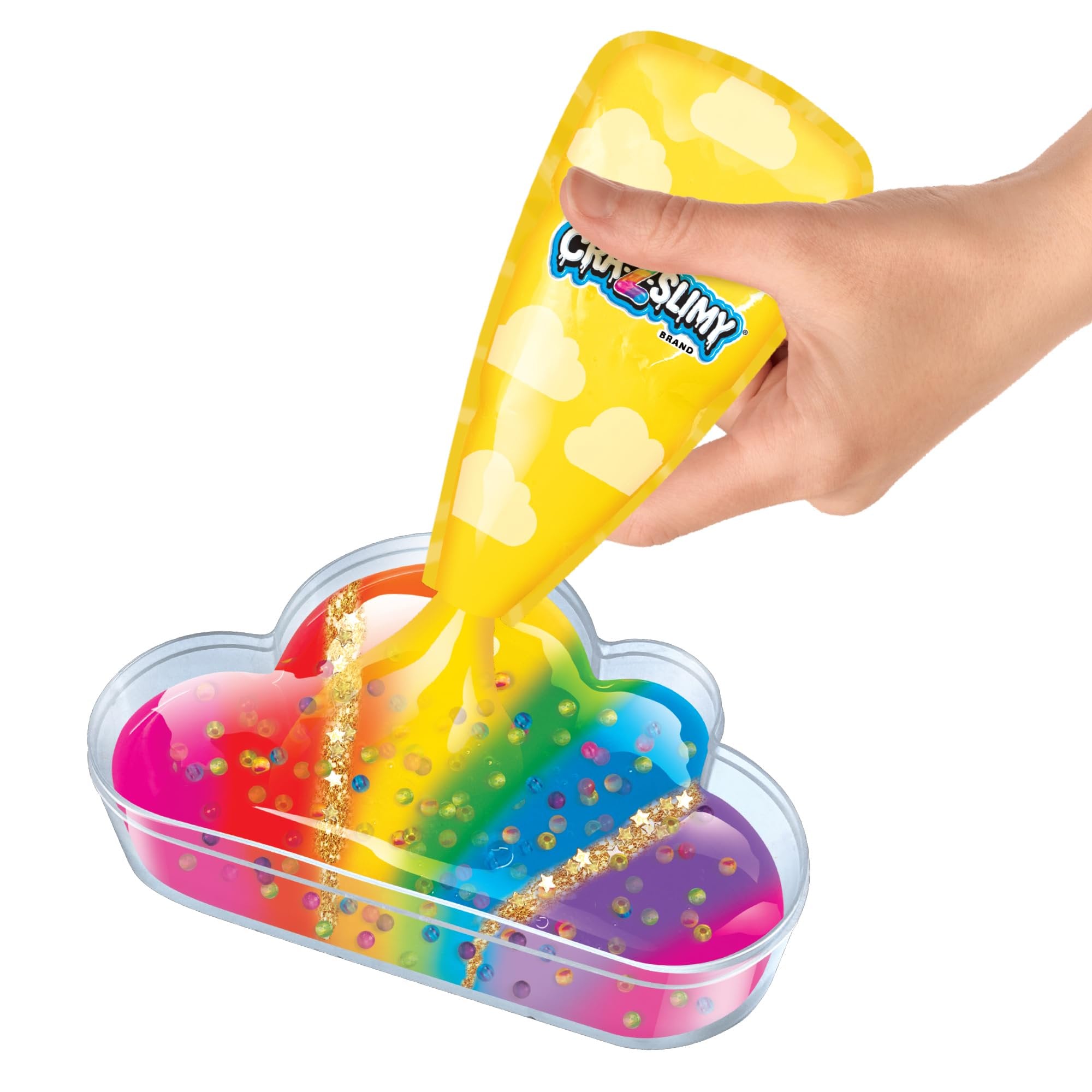 CRA-Z-Slimy Over The Rainbow Slimy Creations Kit, 12 Pre-Made Rainbow Slimes with Piping Bags, Glitter Charms & Cloud Container, Party Slime Kit for Kids Ages 6+