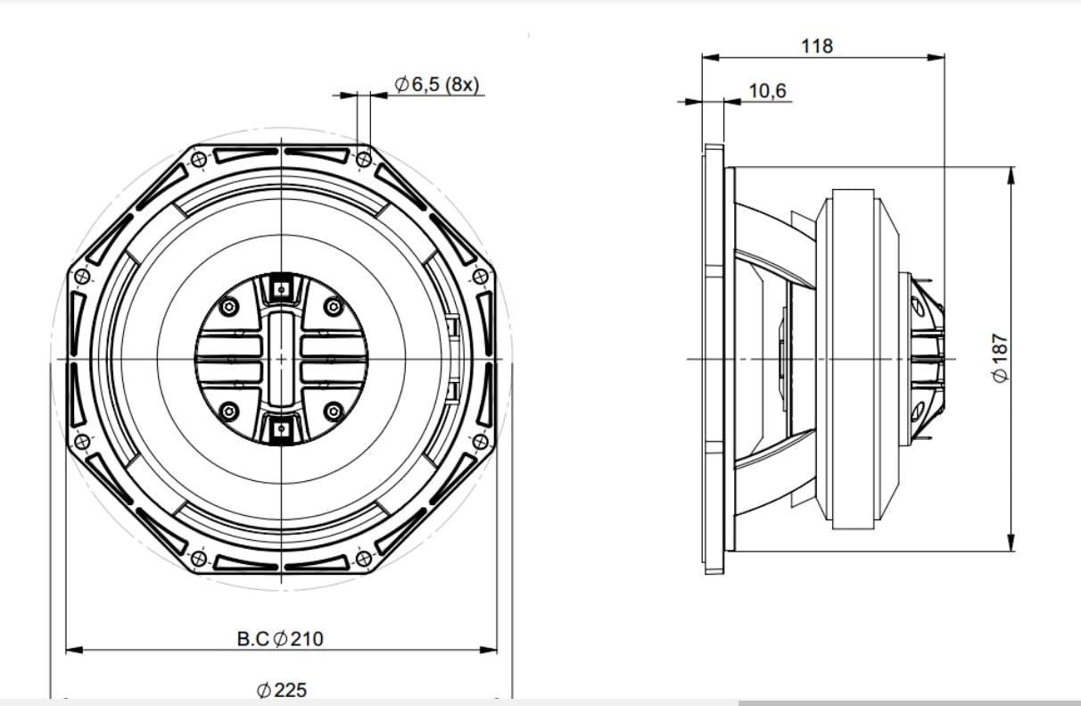 B&C Speakers 8FCX51-8 8-inch Coaxial Driver 250 Watts Rms 500 Watts Peak 8 Ohms Motorcycle Car Pro Audio Sound Speaker Waterproof Front Side - ALT008FCX518