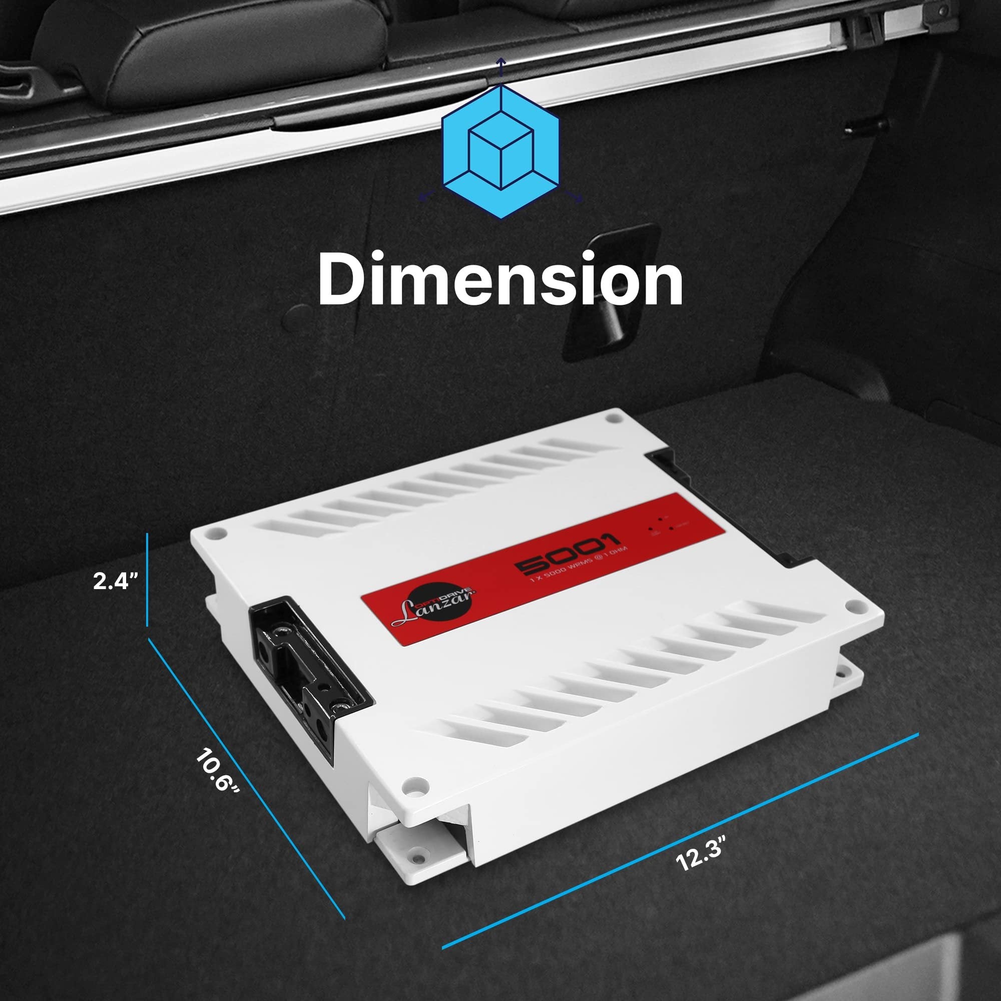 Jovial One Channel Car Audio Mono Amplifier, 6200 Watt Max @ 1 Ohm High-Powered Mono Car Amplifier with with Bass Boost High Pass Filter and Low Pass Filter, Cooling Fans, White