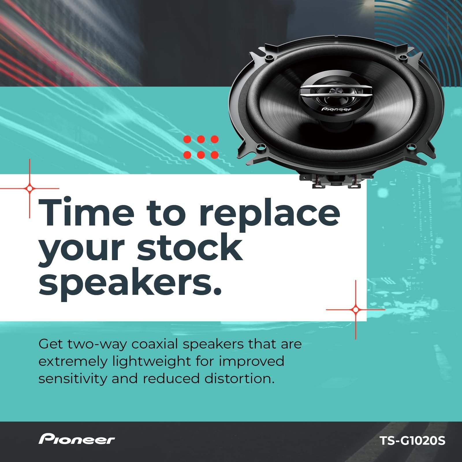 Pioneer G-Series TS-G1020S 4” 2-Way Speakers (Pair) – 210W Max, Crisp Highs + Clear Vocals, Great Stock Replacement, High-Efficiency Speaker Designed for OEM Power